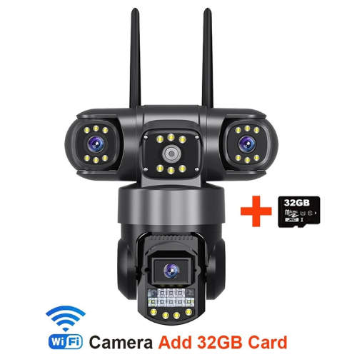 WiFi IP Camera Outdoor 12MP 6K Triple Lenses Triple Screens Security Video Monitor Night Vision Waterproof CCTV Cameras(A/U,Cam Add 32GB Card)