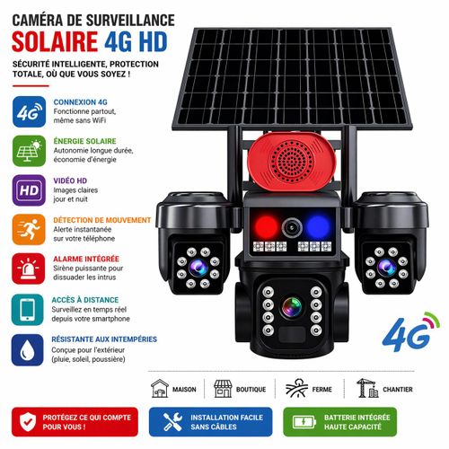 caméra de surveillance solaire sans fil à triple objectif