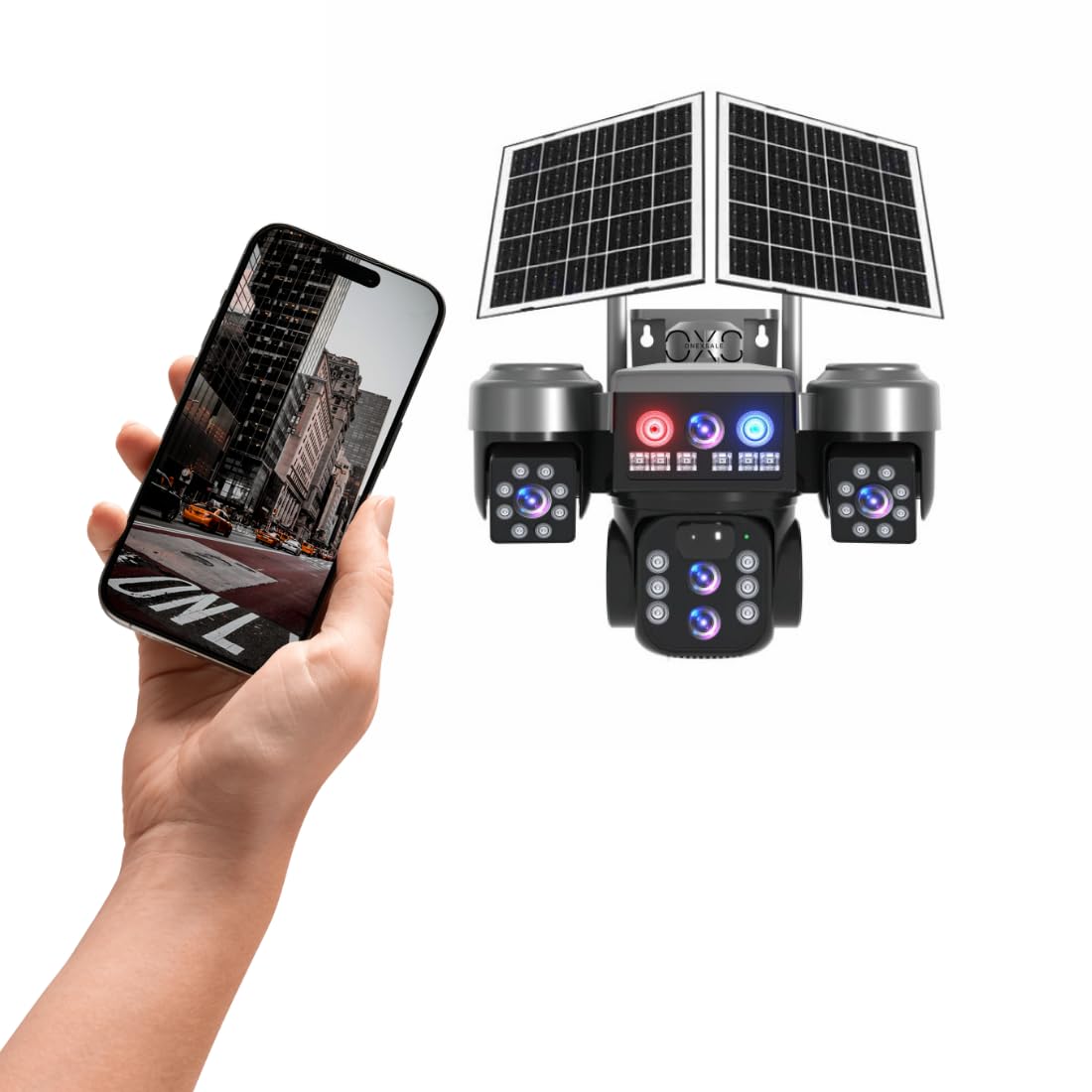 caméra de surveillance solaire sans fil à triple objectif